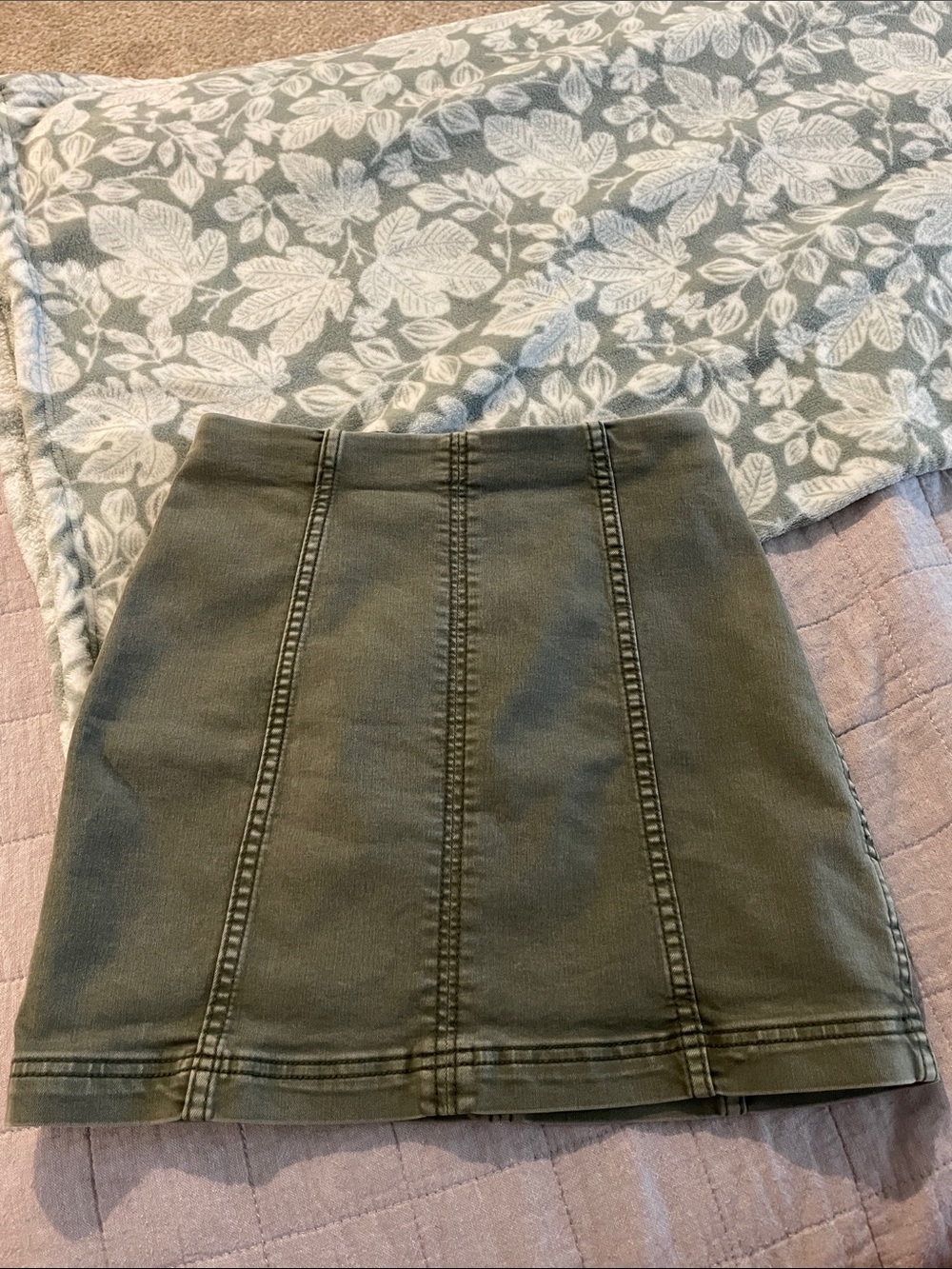 Free People Olive Green Panelled Mini Skirt